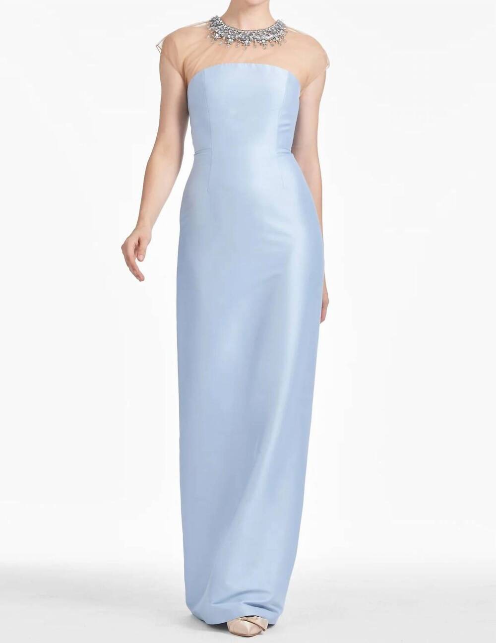 NEW SACHIN & BABI women's irina beaded illusion neck gown in glacial blue